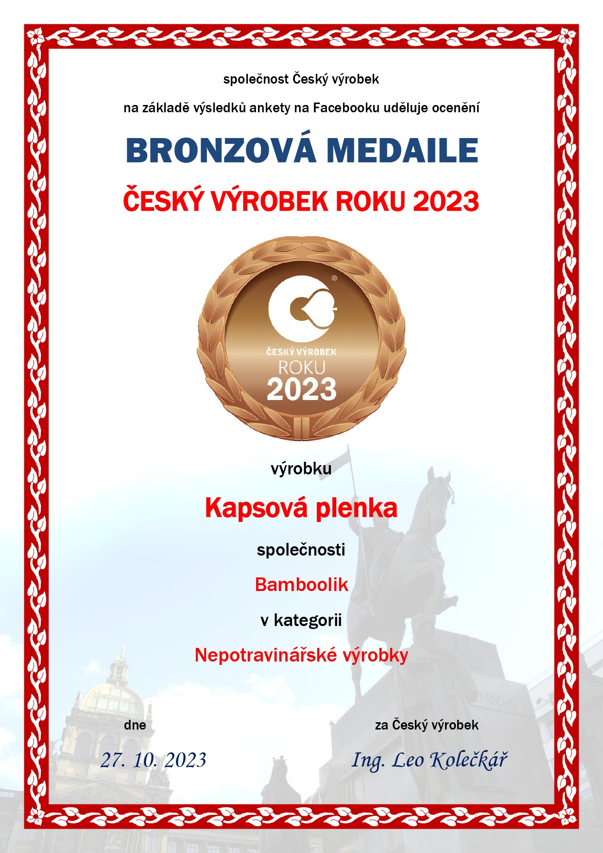 Diplom český výrobek roku 2023 bronz - kapsová plenka | Bamboolik